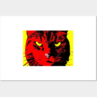 ANGRY CAT POP ART - RED YELLOW BLACK Posters and Art